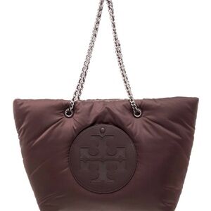 NWOT Tory Burch Chocolate/Purple Quilted Ella Chain Tote